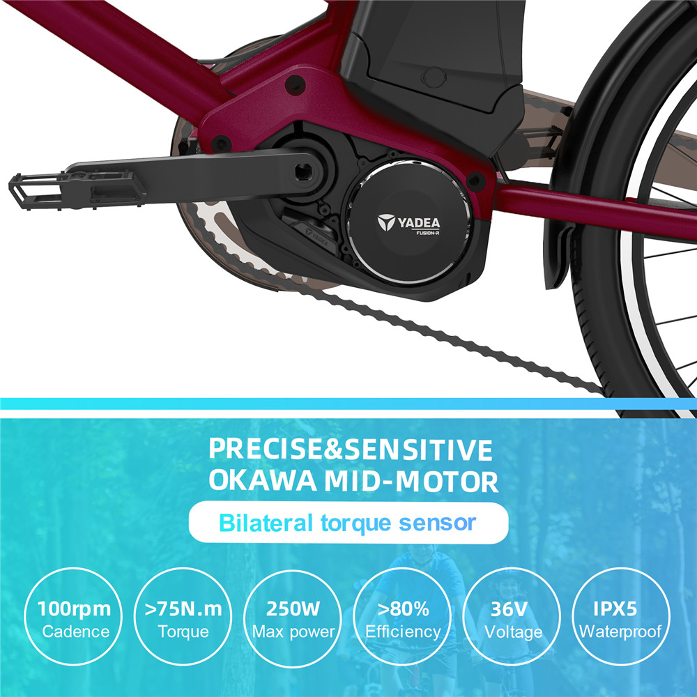 YADEA YT300 20 inch Touring Electric City Bike 350W OKAWA Mid Drive Motor SHIMANO 7-Speed Rear Derailleur 36V 7.8Ah Removable Battery 25km/h Max speed up to 60km Max Range LED Headlight - Red