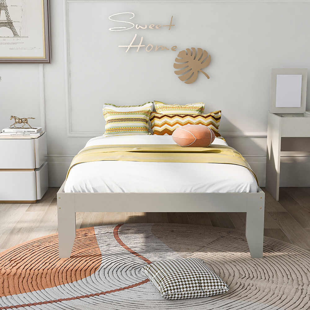 Twin-Size Platform Bed Frame with Wooden Slats Support, No Box Spring Needed (Only Frame) - Gray