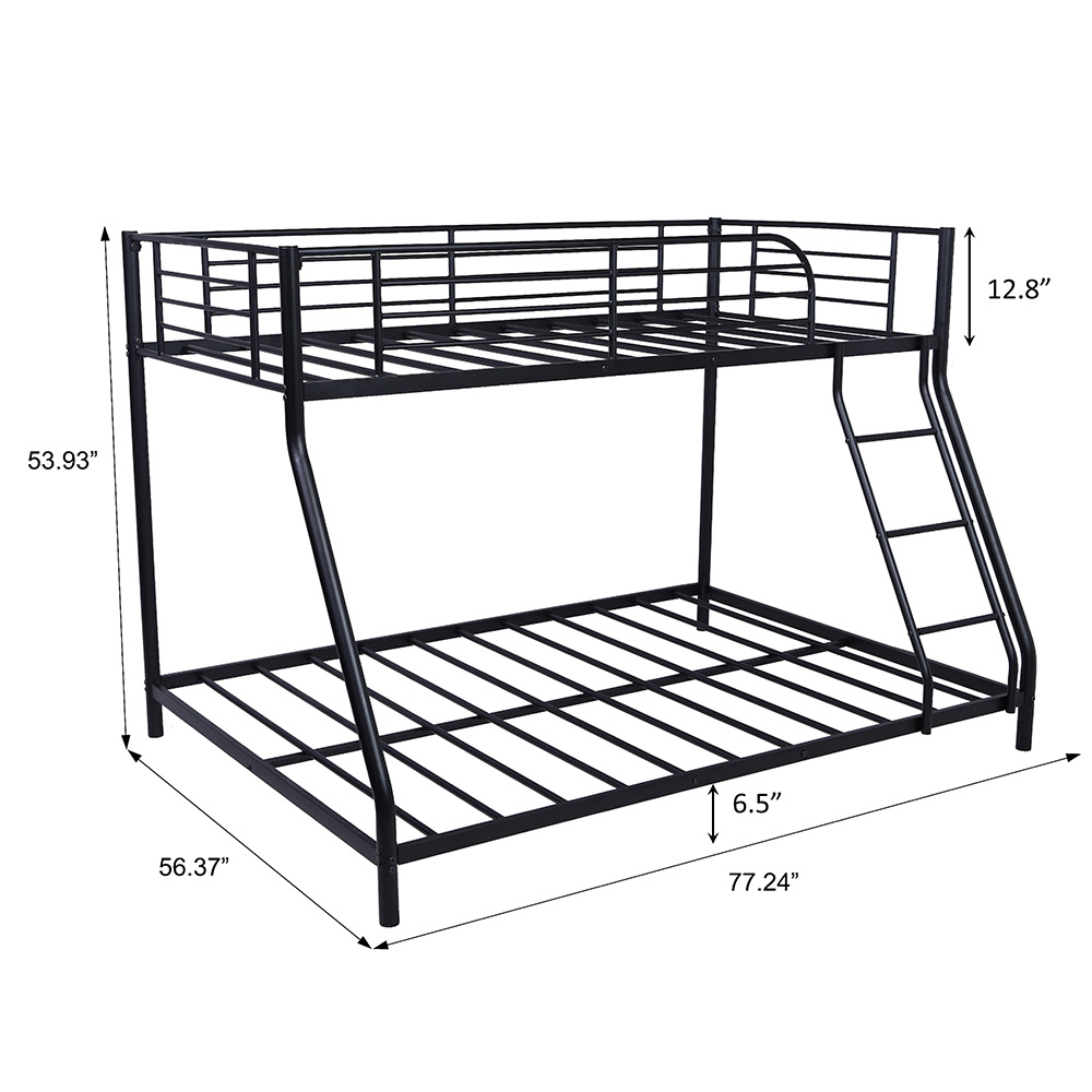 Twin-Over-Full Size Bunk Bed Frame with Ladder, and Metal Slats Support, No Spring Box Required (Frame Only) - Black