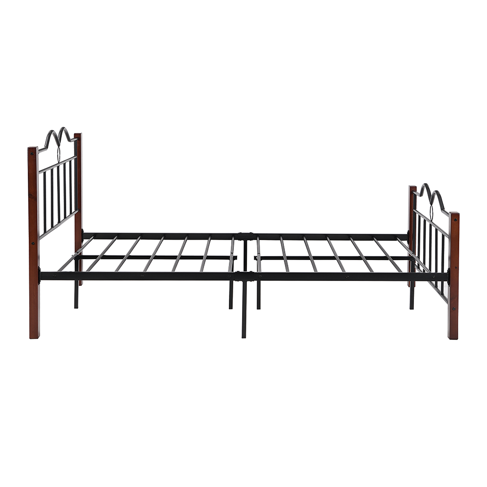 Full-Size Metal Platform Bed Frame with Wooden Feet, and Steel Slats Support, No Box Spring Needed (Only Frame) - Brown