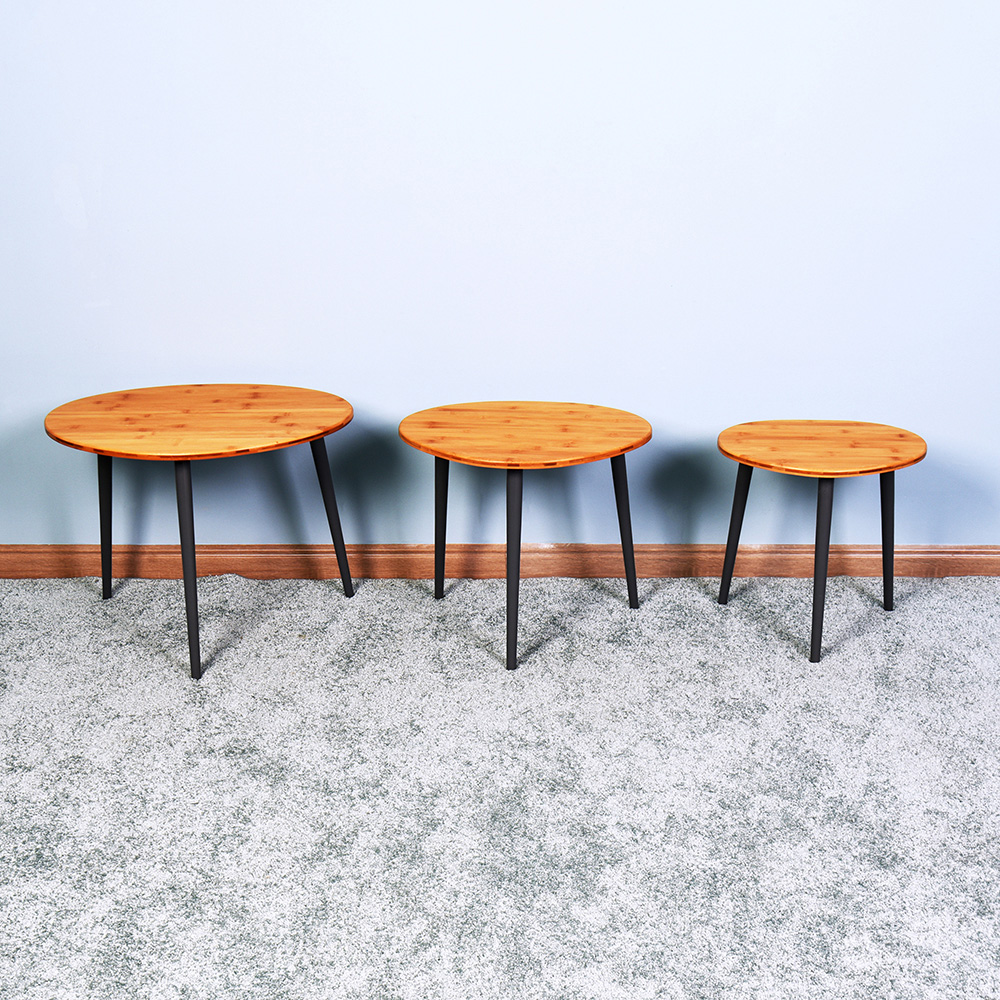 Wooden Coffee Table Set of 3, with Bamboo Tabletop and Pine Legs, for Office, Bedroom, Dining Room, Living Room, Reception Room - Brown