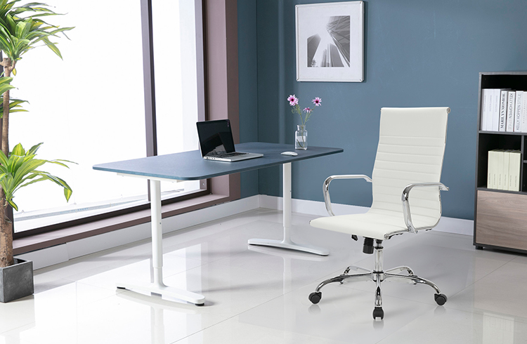 PU Leather Rotating Office Chair Height Adjustable with Ergonomic Backrest and Casters - White