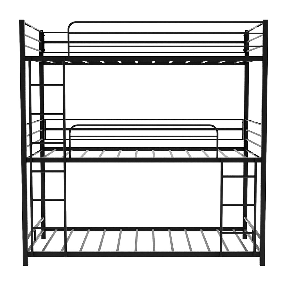 Twin-Size Triple Bed Frame with Ladder, and Metal Slats Support, No Spring Box Required (Frame Only) - Black