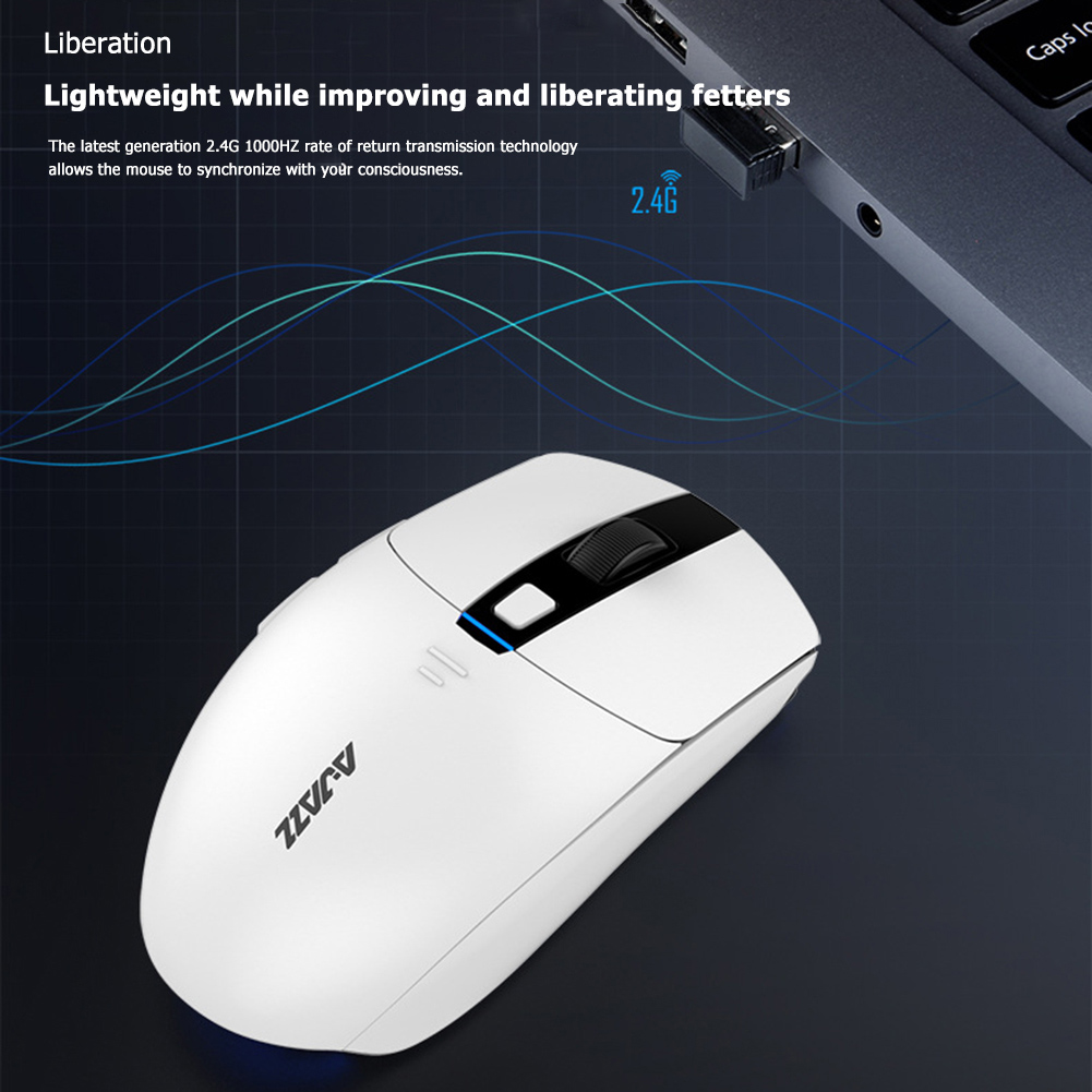 Ajazz i303 Pro Wireless Mouse Gaming PixArt PMW3338 Chip Driver 6 Colors LED Light Adjusting 16000DPI - Black