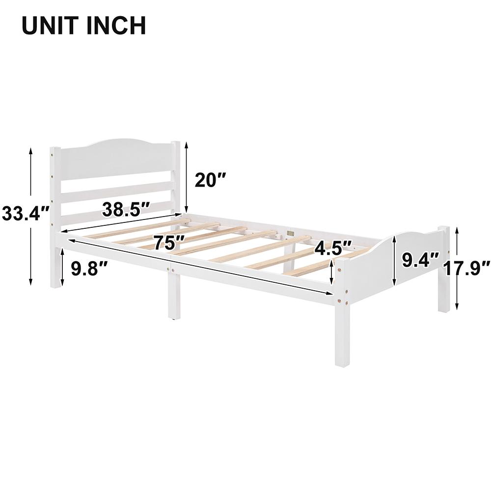 Twin-Size Platform Bed Frame with Horizontal Strip Hollow Shape Headboard, and Wooden Slats Support, No Box Spring Needed (Only Frame) - White