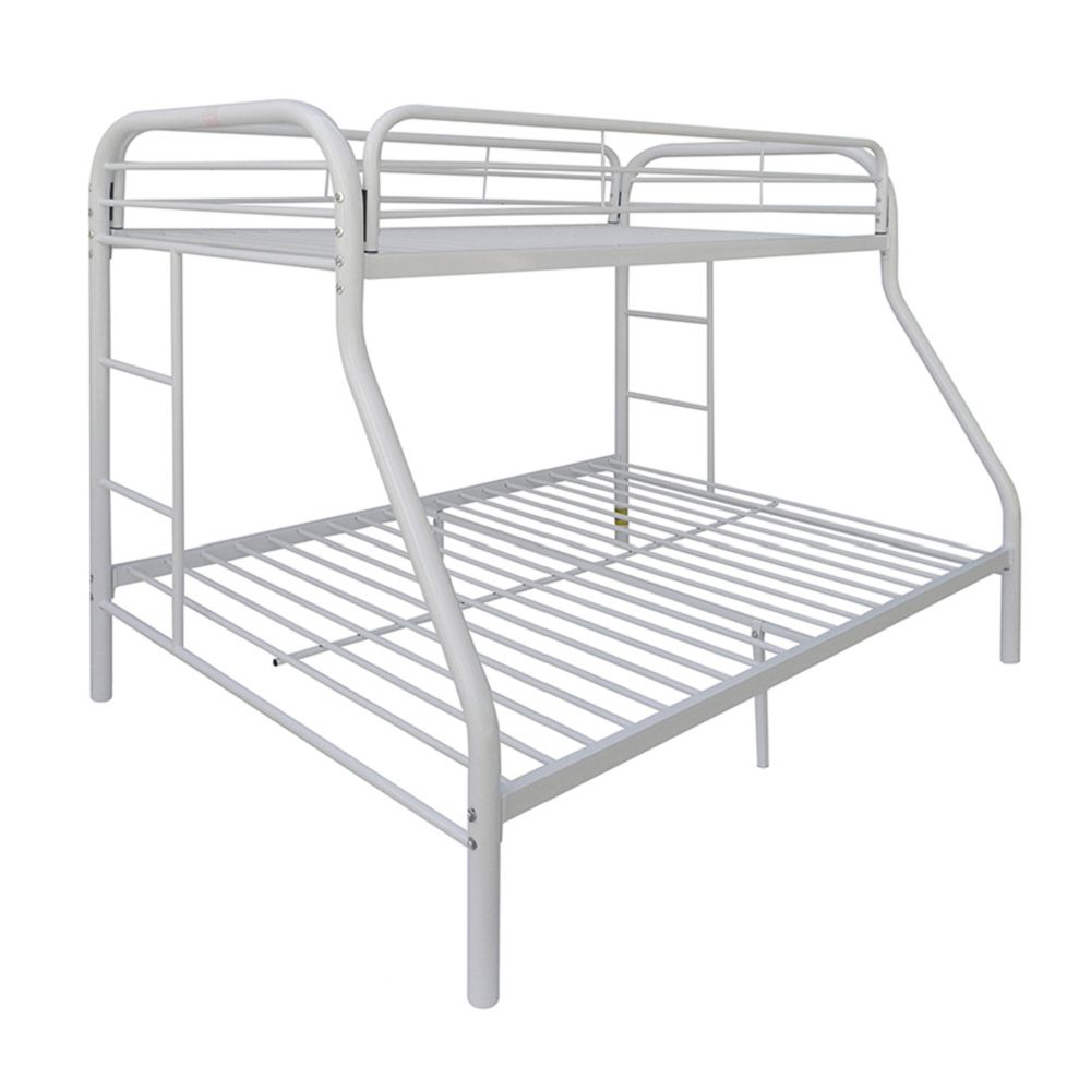 ACME Tritan Twin-Over-Full Size Bunk Bed Frame with Ladder, and Metal Slats Support, No Spring Box Required (Frame Only) - White