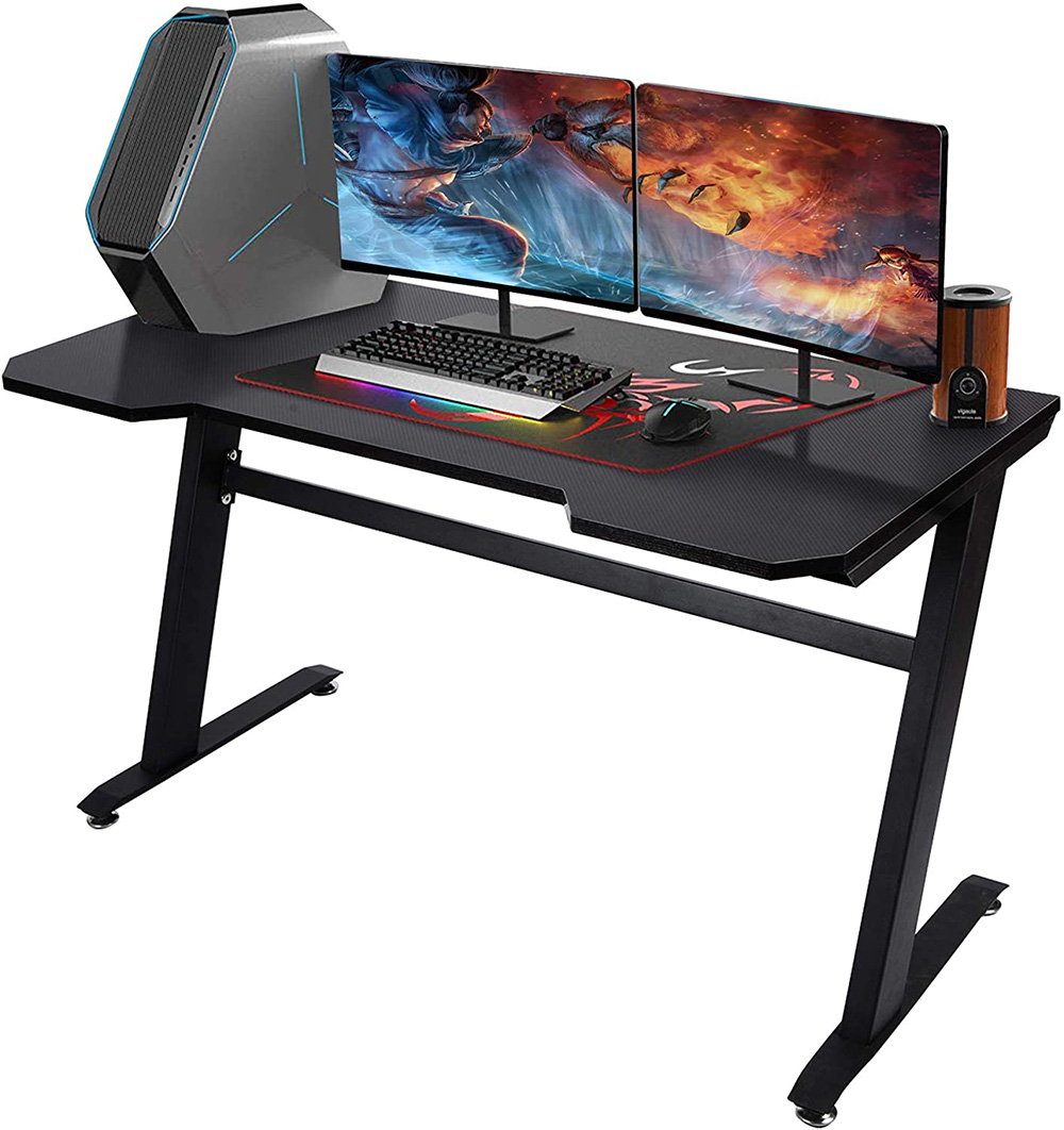 Home Office 47" Computer Desk with Wooden Tabletop and Metal Frame, for Game Room, Office, Study Room - Black