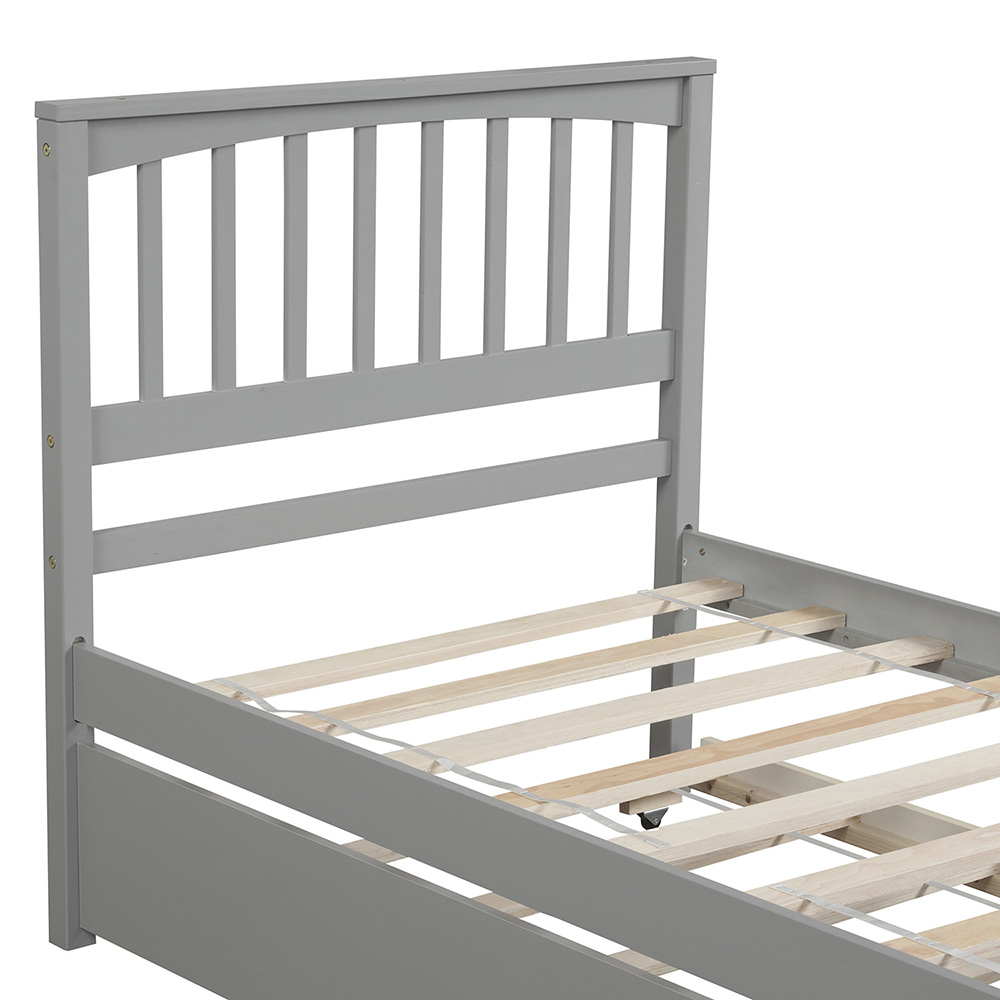 Twin-Size Platform Bed Frame with Trundle Bed, Headboard and Wooden Slats Support, No Box Spring Needed (Only Frame) - Gray