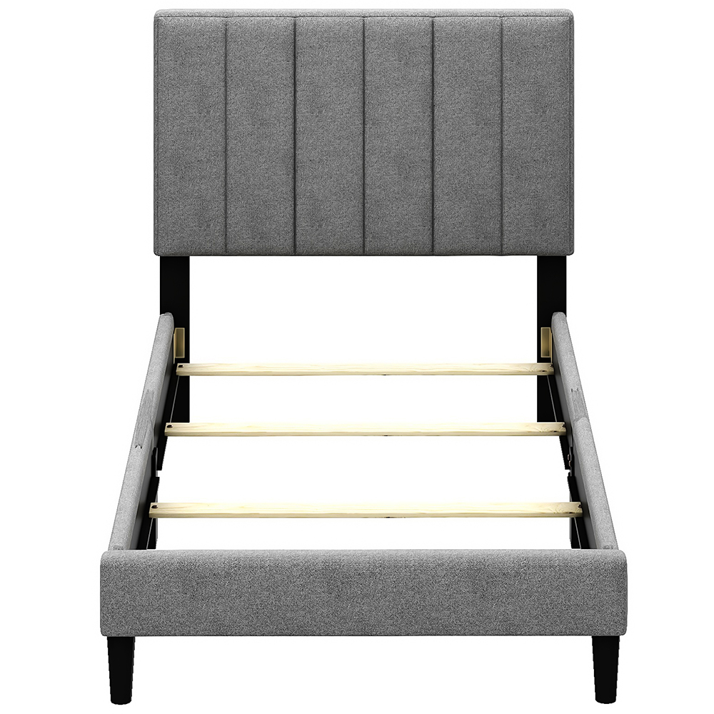 Twin-Size Upholstered Platform Bed Frame with Headboard and Wooden Slats Support, Box Spring Needed (Only Frame) - Gray