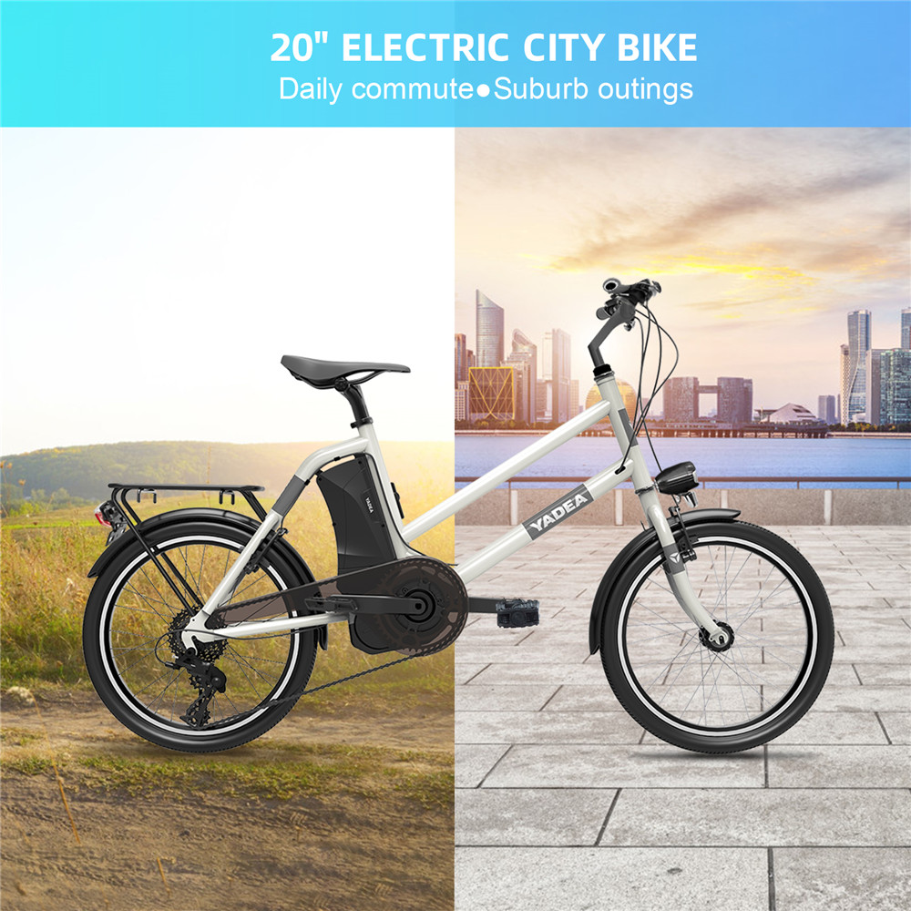 YADEA YT300 20 inch Touring Electric City Bike 350W OKAWA Mid Drive Motor SHIMANO 7-Speed Rear Derailleur 36V 7.8Ah Removable Battery 25km/h Max speed up to 60km Max Range LED Headlight - White