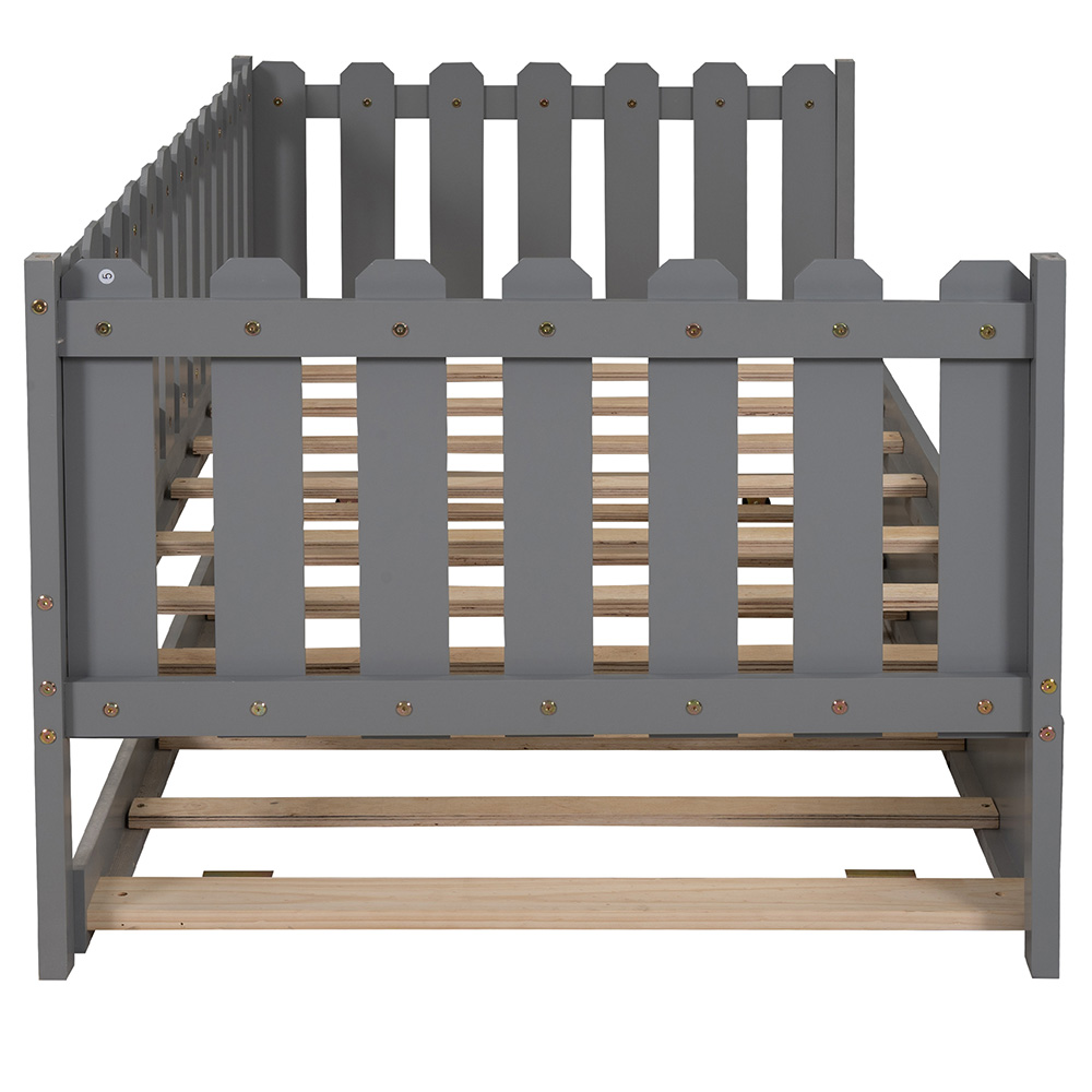Twin Size Rustic Style Daybed with Trundle Bed, and Wooden Slats Support, Space-saving Design, No Box Spring Needed - Gray