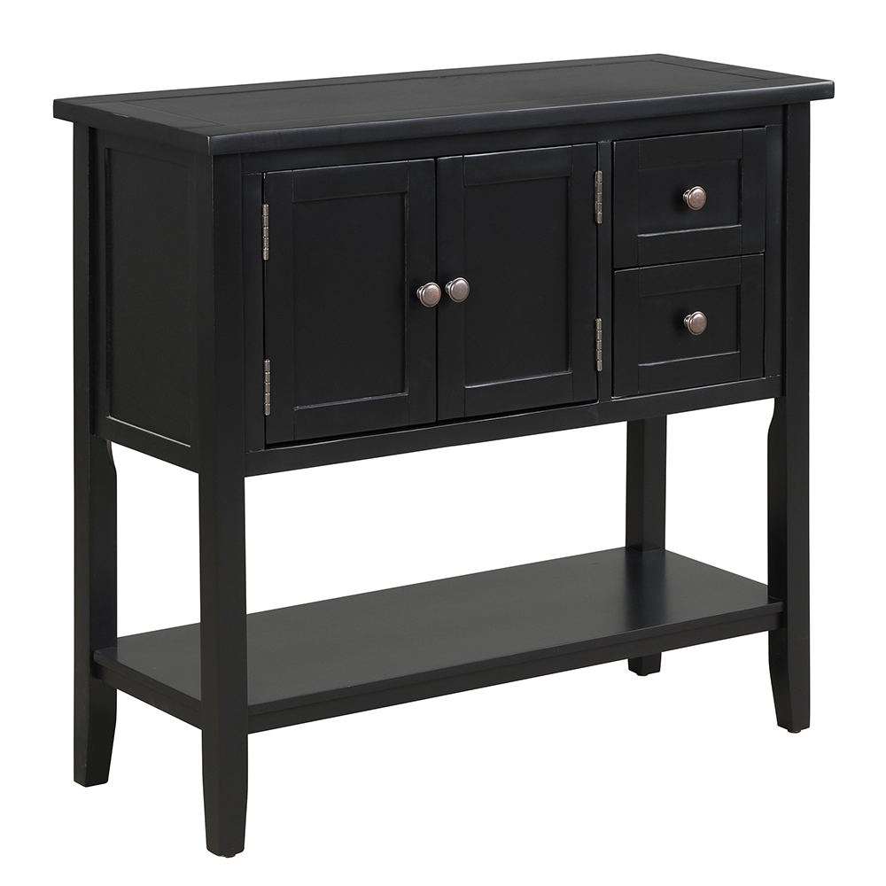 U-STYLE 36" Modern Style Wooden Console Table with 2 Storage Drawers, 1 Cabinet and Bottom Shelf, for Entrance, Hallway, Dining Room, Kitchen - Black