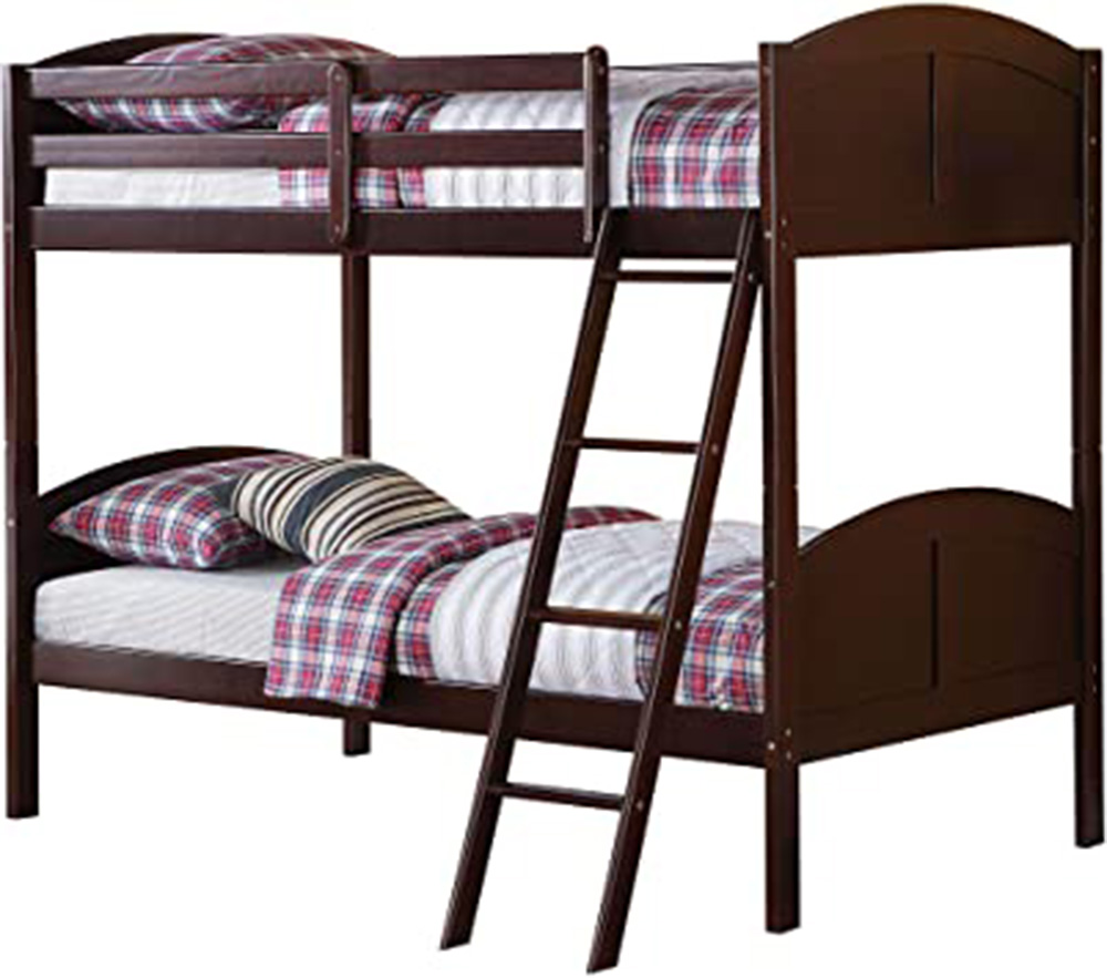 ACME Toshi Twin-Over-Twin Size Bunk Bed Frame with Ladder, and Wooden Slats Support, No Spring Box Required (Frame Only) - Espresso