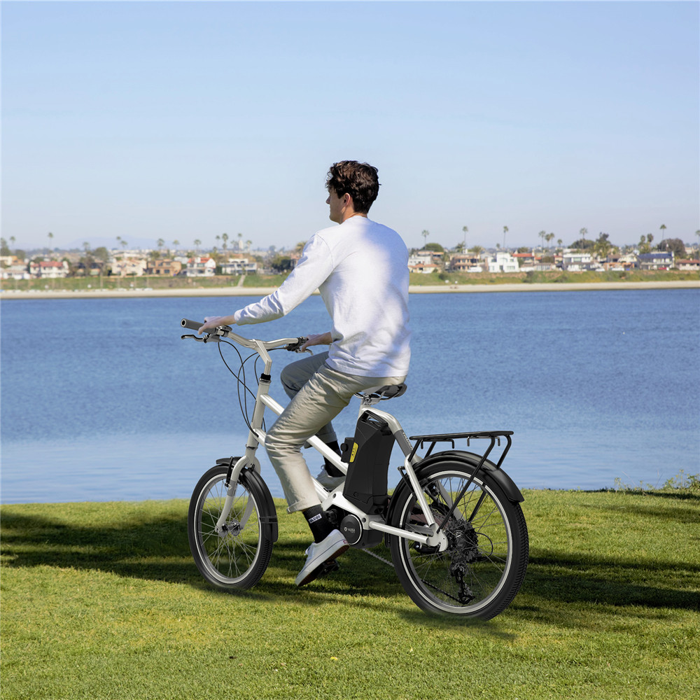 YADEA YT300 20 inch Touring Electric City Bike 350W OKAWA Mid Drive Motor SHIMANO 7-Speed Rear Derailleur 36V 7.8Ah Removable Battery 25km/h Max speed up to 60km Max Range LED Headlight - White