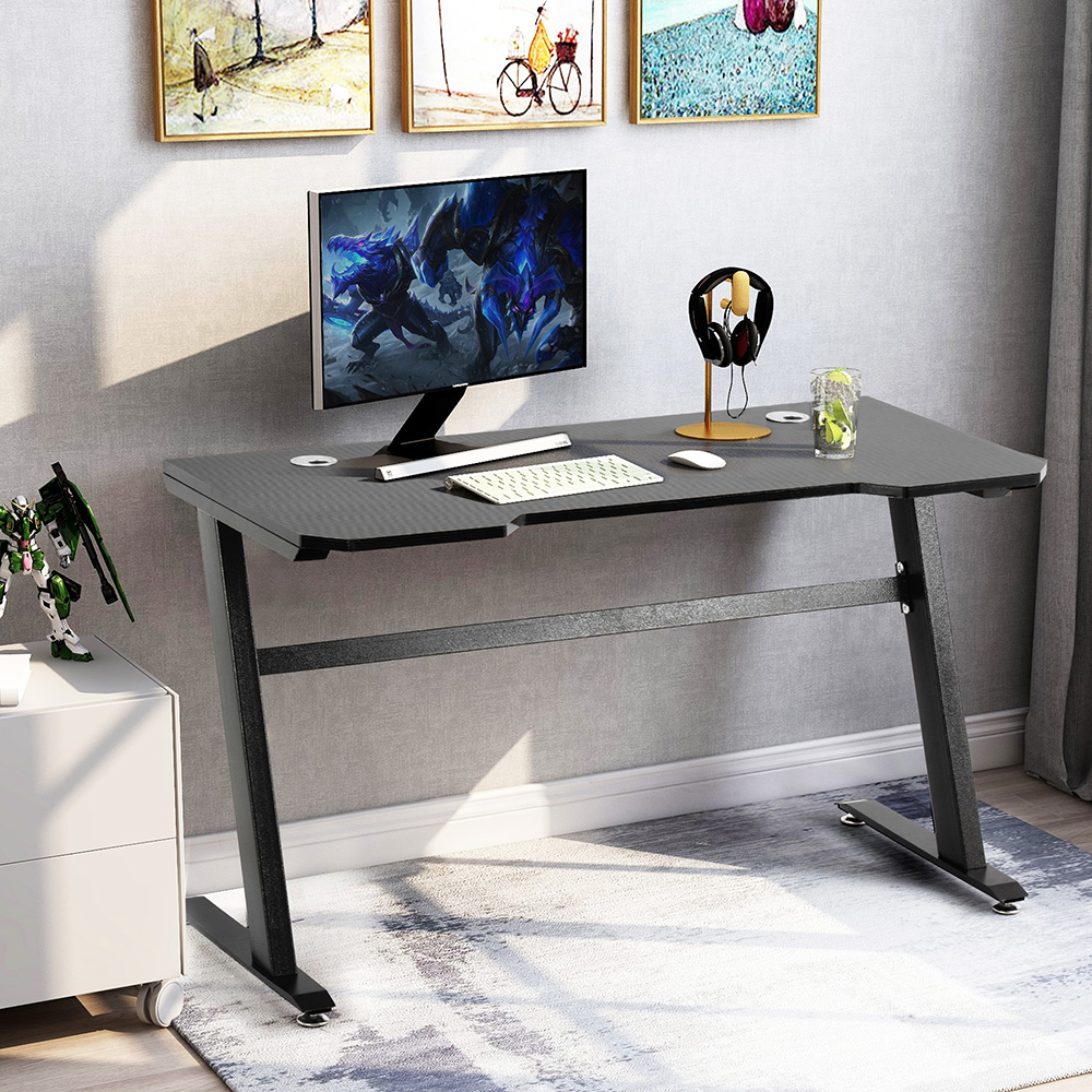 Home Office 47" Computer Desk with Wooden Tabletop and Metal Frame, for Game Room, Office, Study Room - Black