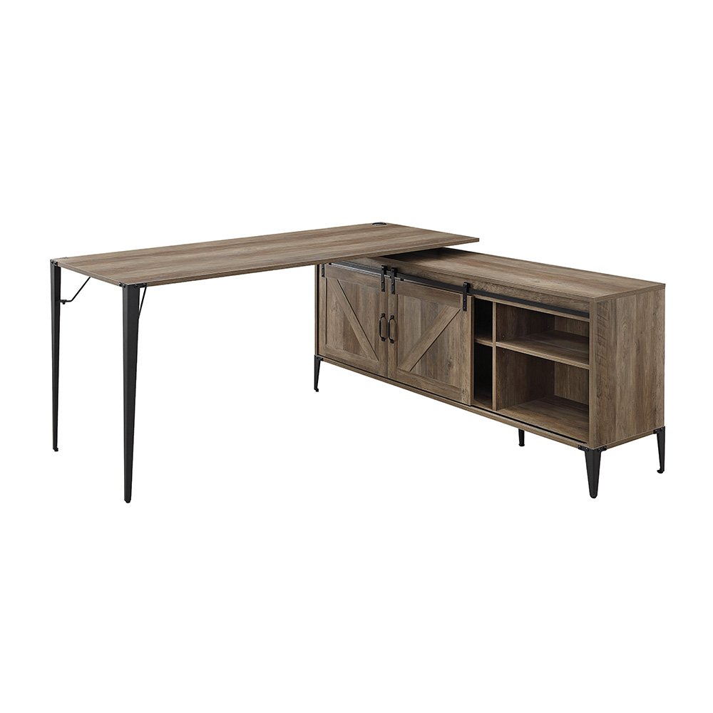 ACME Zakwani Home Office L-shaped Computer Desk with Storage Cabinets and shelves, for Game Room, Office, Study Room - Oak