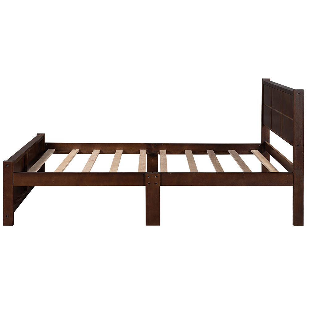 TwinSize Platform Bed Frame with Line Shape Headboard Walnut