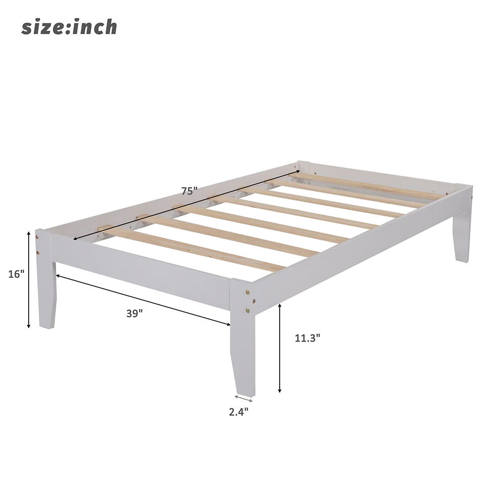Twin-Size Platform Bed Frame with Wooden Slats Support, No Box Spring Needed (Only Frame) - White