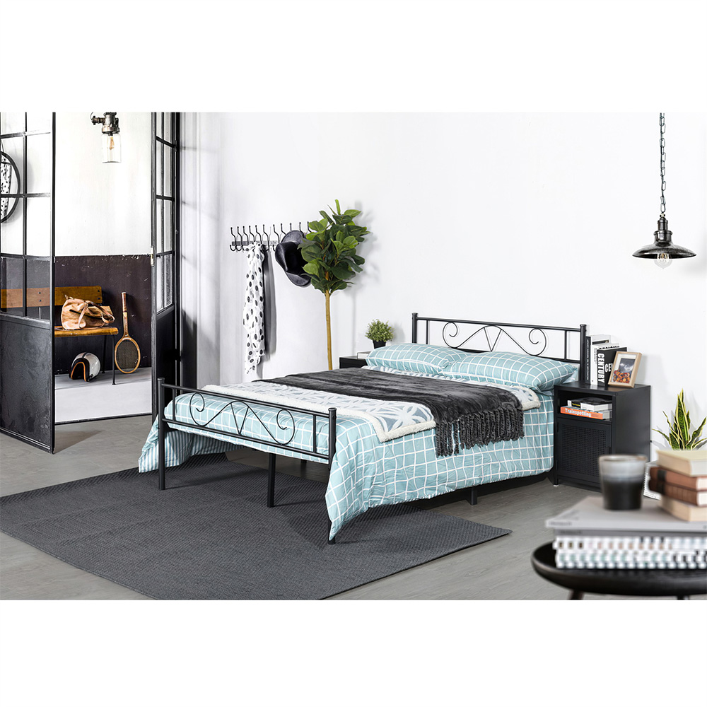 Full-Size Nordic Style Metal Platform Bed Frame with Headboard and Metal Slats Support, No Box Spring Needed (Only Frame) - Black