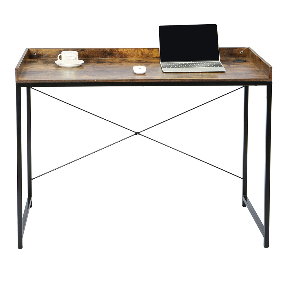 Home Office 42" Computer Desk with Wooden Tabletop and Metal Frame, for Game Room, Office, Study Room - Brown