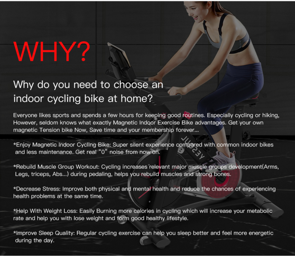 Yesoul S3 Belt drive Spinning Bike Cycling Exercise Fitness Bike Adjustable Height for Indoor Workout APP Support Ios Android - Black