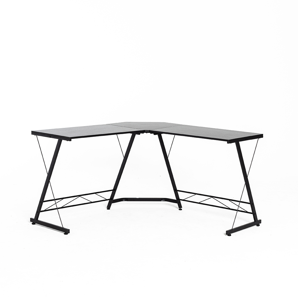 Home Office 51" L-Shaped Computer Desk with Wooden Tabletop and Metal Frame, for Game Room, Office, Study Room - Black