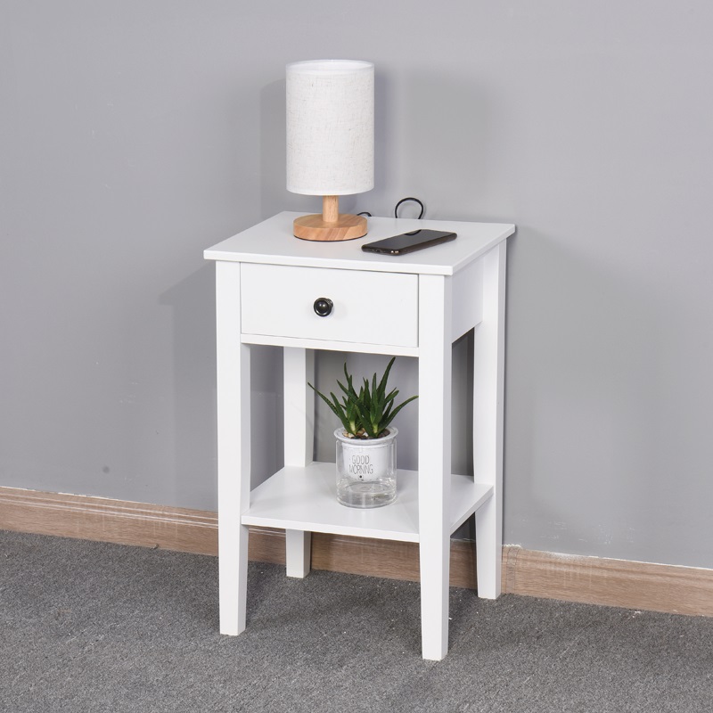 16" MDF Floor Table with Storage Drawer and Shelf, for Bedroom, Living Room, Bathroom - White