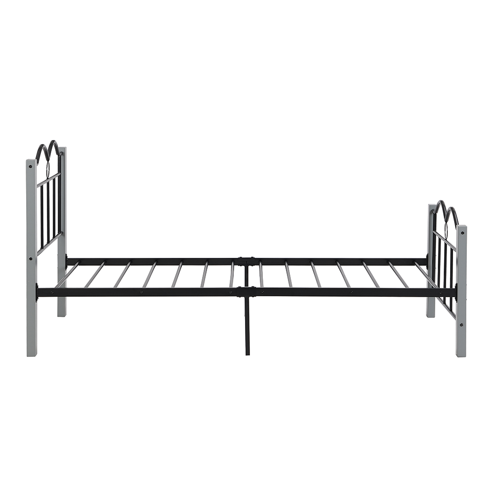 Twin-Size Metal Platform Bed Frame with Wooden Feet, and Steel Slats Support, No Box Spring Needed (Only Frame) - Gray