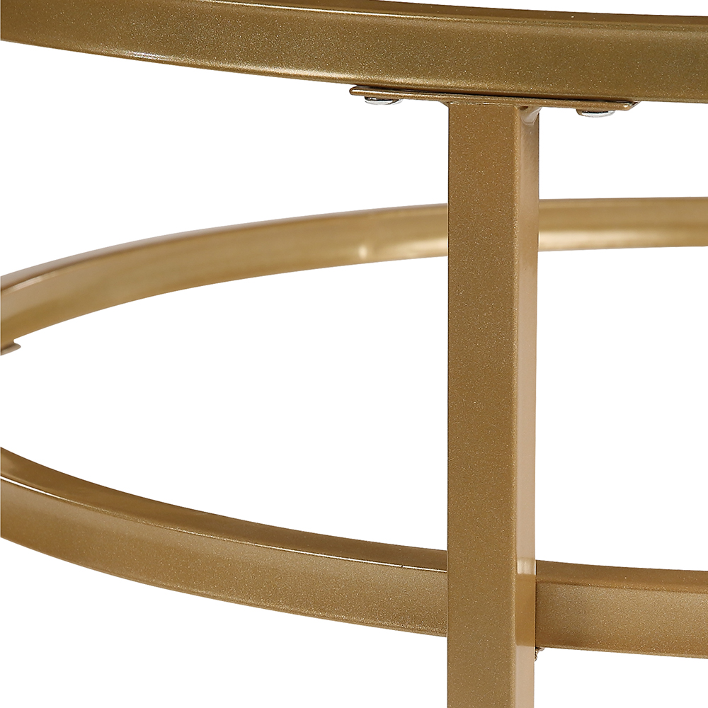 U-STYLE Glass Round Coffee Table Set of 2, with Metal Frame, for Kitchen, Restaurant, Office, Living Room, Cafe - Gold