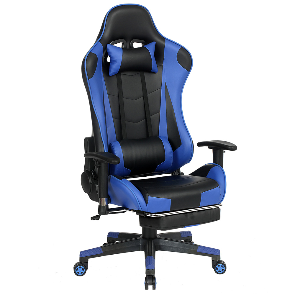 Home Office PU Leather Rotatable Gaming Chair Height Adjustable with Ergonomic High Backrest and Casters - Blue