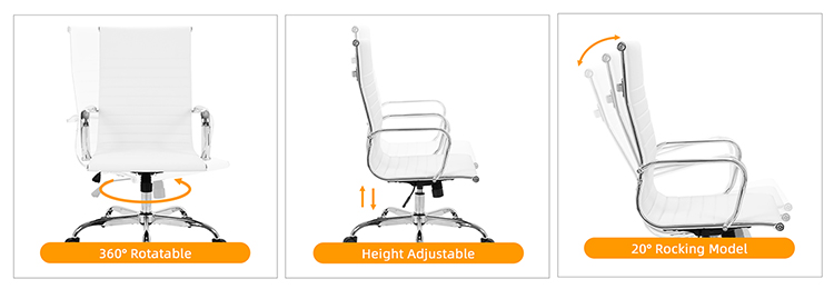 PU Leather Rotating Office Chair Height Adjustable with Ergonomic Backrest and Casters - White