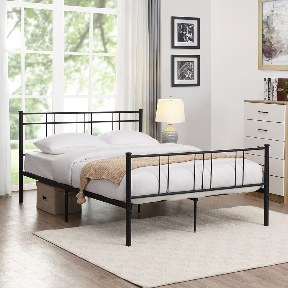 Full-Size Metal Platform Bed Frame with Headboard and steel Slats Support, No Box Spring Needed (Only Frame) - Black