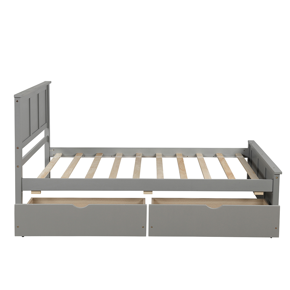Twin-Size Platform Bed Frame with 2 Storage Drawers, Headboard and Wooden Slats Support, No Box Spring Needed (Only Frame) - Gray