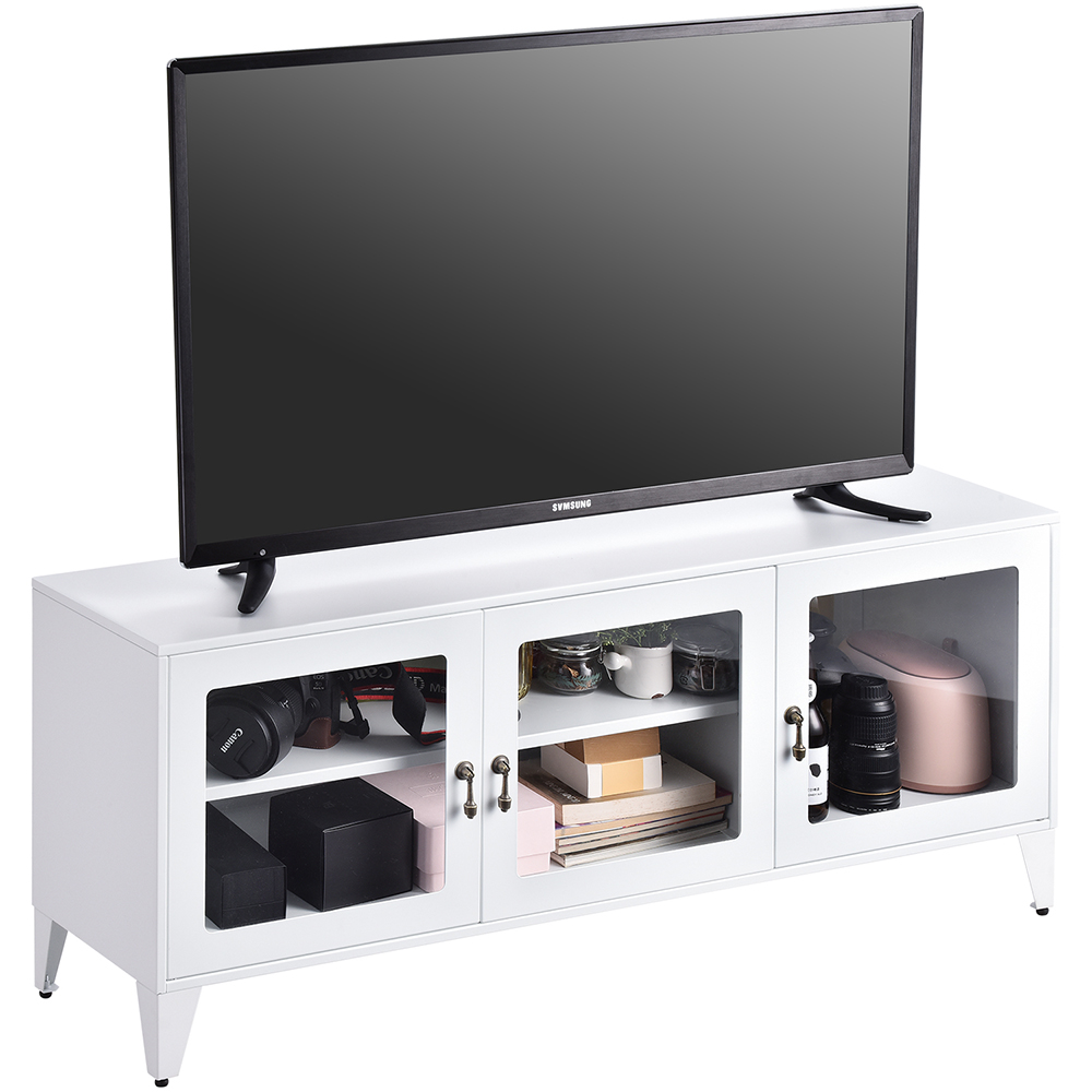 47" Metal TV Stand with 3 Doors and Storage Shelves, Suitable for Placing TVs up to 55", for Living Room, Entertainment Center - White