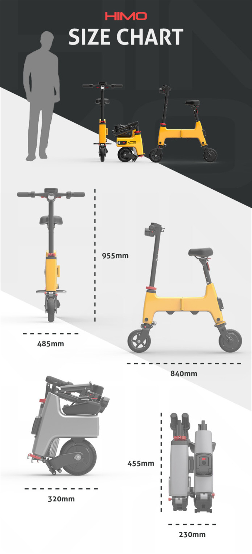 Xiaomi HIMO H1 Portable Folding Two-Wheel Electric Bicycle 20KM Endurance A3 Paper Size Safe And Comfort - Gray
