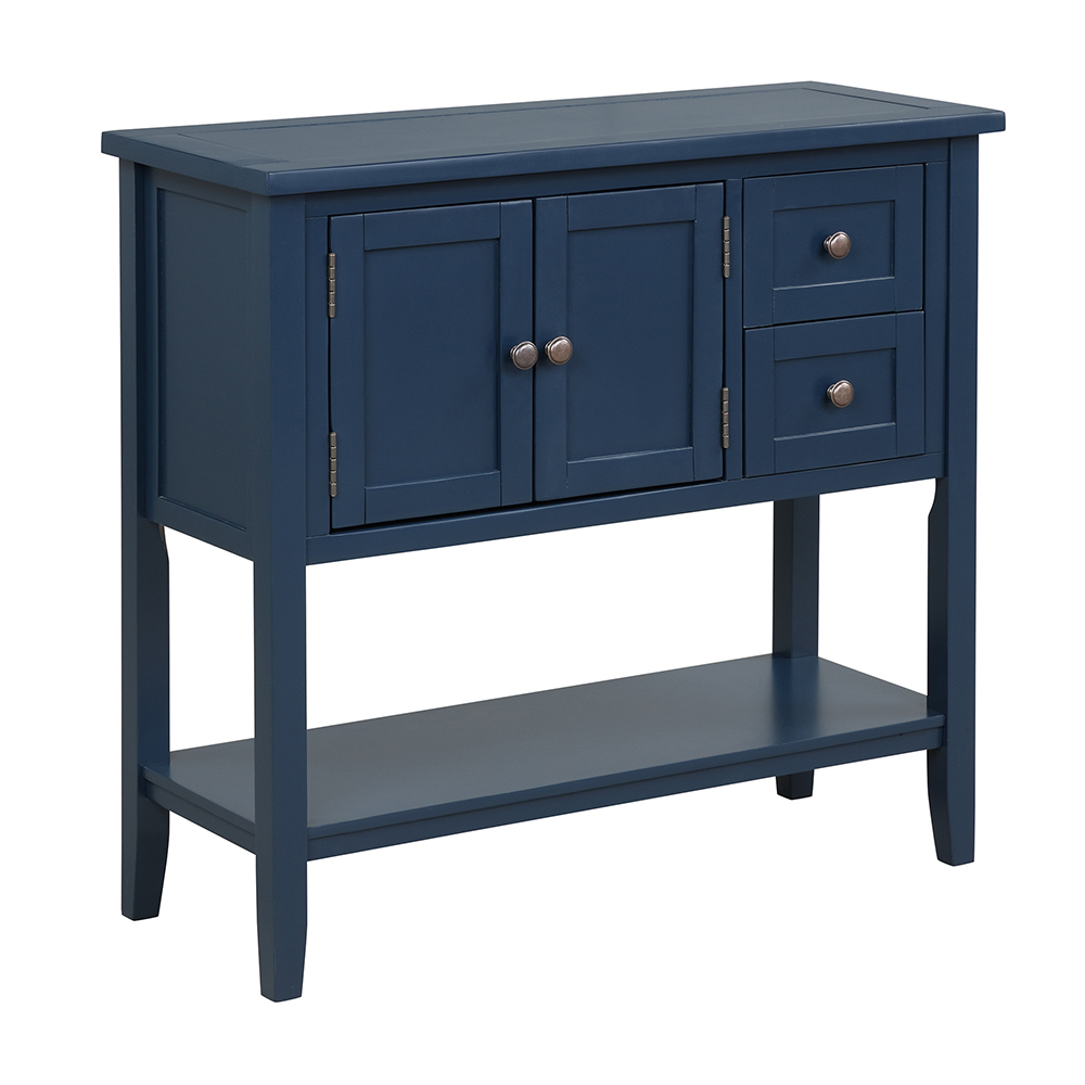 U-STYLE 36" Modern Style Wooden Console Table with 2 Storage Drawers, 1 Cabinet and Bottom Shelf, for Entrance, Hallway, Dining Room, Kitchen - Navy