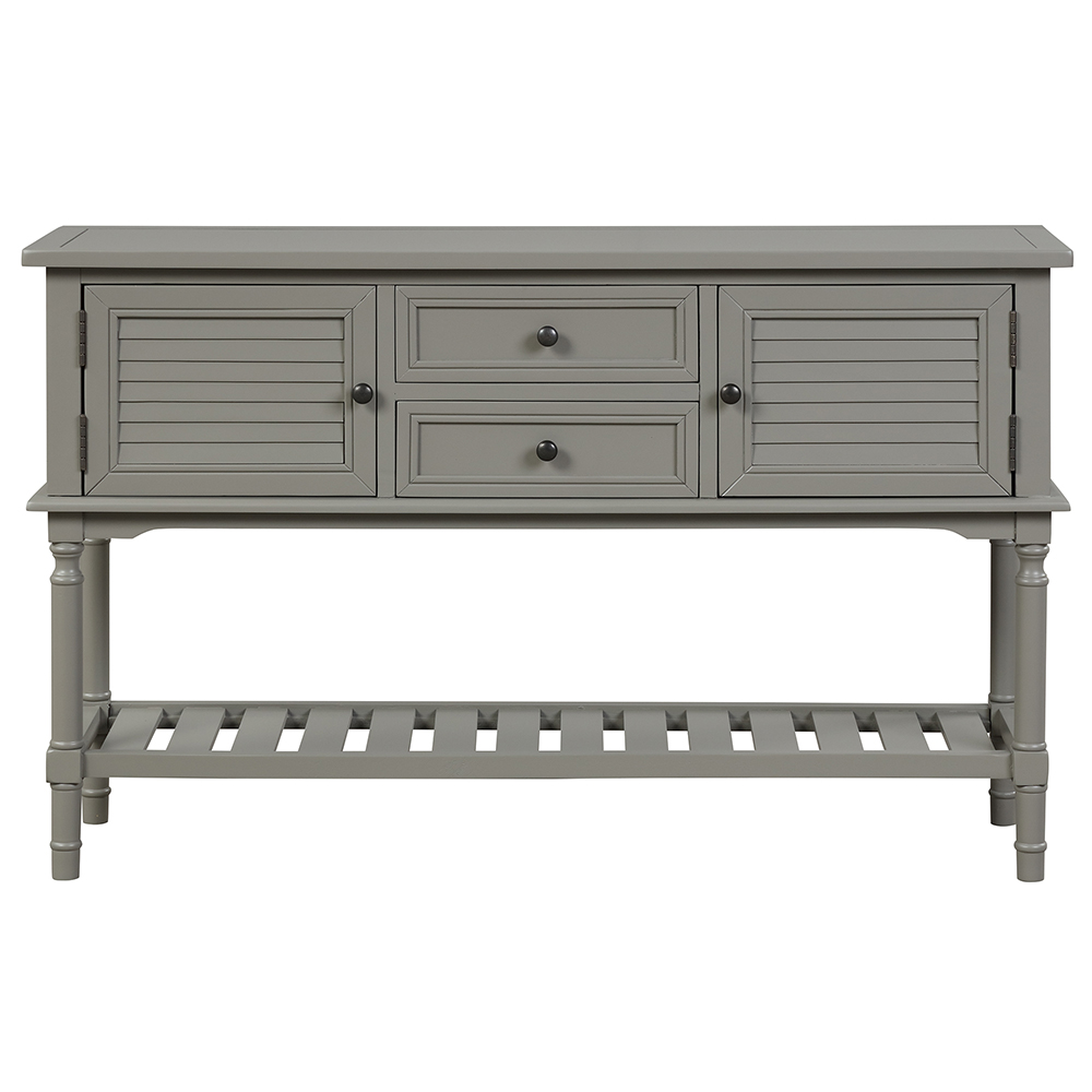 U-STYLE 47" Modern Style Wooden Console Table with 2 Storage Drawers, 2 Cabinets and Bottom Shelf, for Entrance, Hallway, Dining Room, Kitchen - Gray