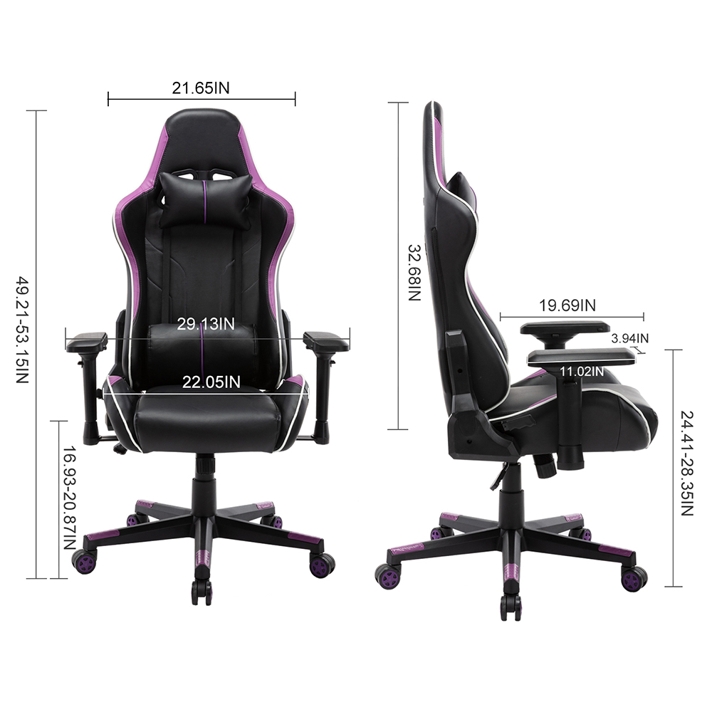 Home Office PU Leather Rotatable Gaming Chair Height Adjustable with Ergonomic High Backrest and Casters - Purple