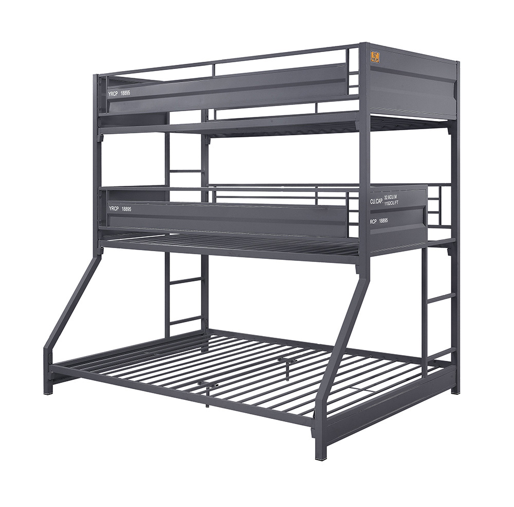 ACME Cargo Twin-Over-Twin-Over-Full Size Triple Bed Frame with Ladder, and Metal Slats Support, No Spring Box Required (Frame Only) - Gunmetal