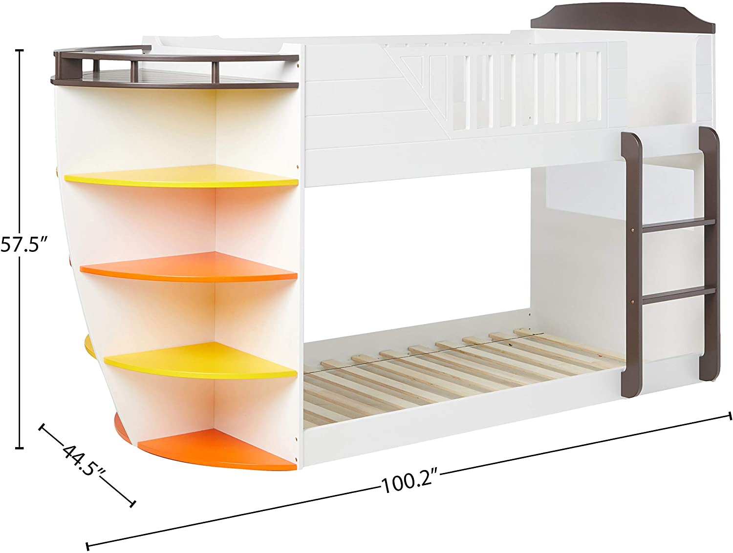 ACME Neptune Twin-Over-Twin Size Bunk Bed Frame with Storage Shelves, and Metal Slats Support, No Spring Box Required (Frame Only) - White