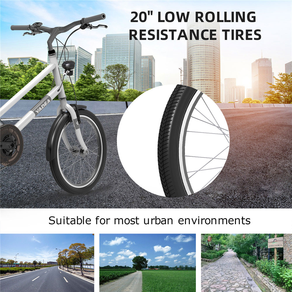 YADEA YT300 20 inch Touring Electric City Bike 350W OKAWA Mid Drive Motor SHIMANO 7-Speed Rear Derailleur 36V 7.8Ah Removable Battery 25km/h Max speed up to 60km Max Range LED Headlight - White