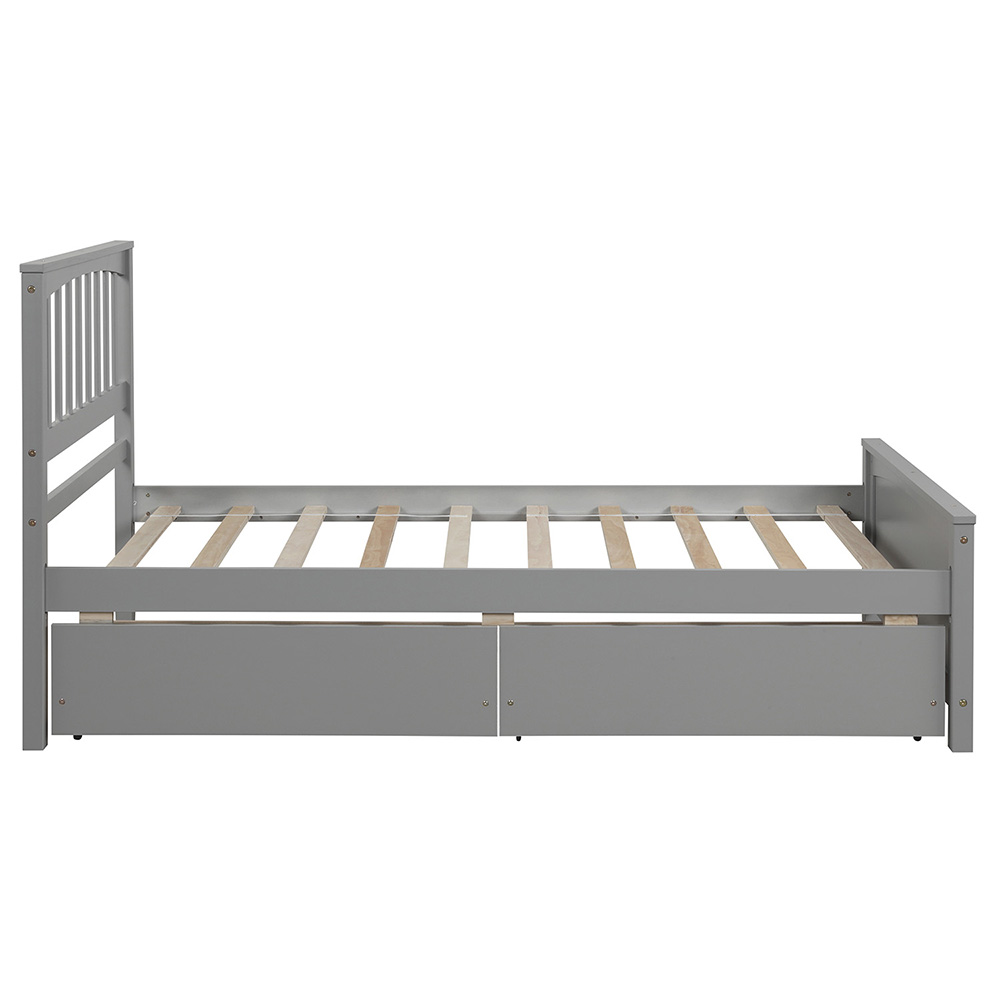 Twin-Size Platform Bed Frame with 2 Storage Drawers, Headboard and Wooden Slats Support, No Box Spring Needed (Only Frame) - Gray