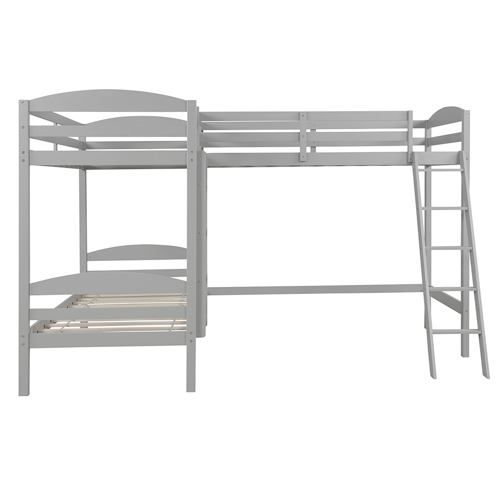 Twin-Over-Twin Size L-Shaped Bunk Bed Frame with Loft Bed, Ladder, and Wooden Slats Support, No Spring Box Required (Frame Only) - Gray