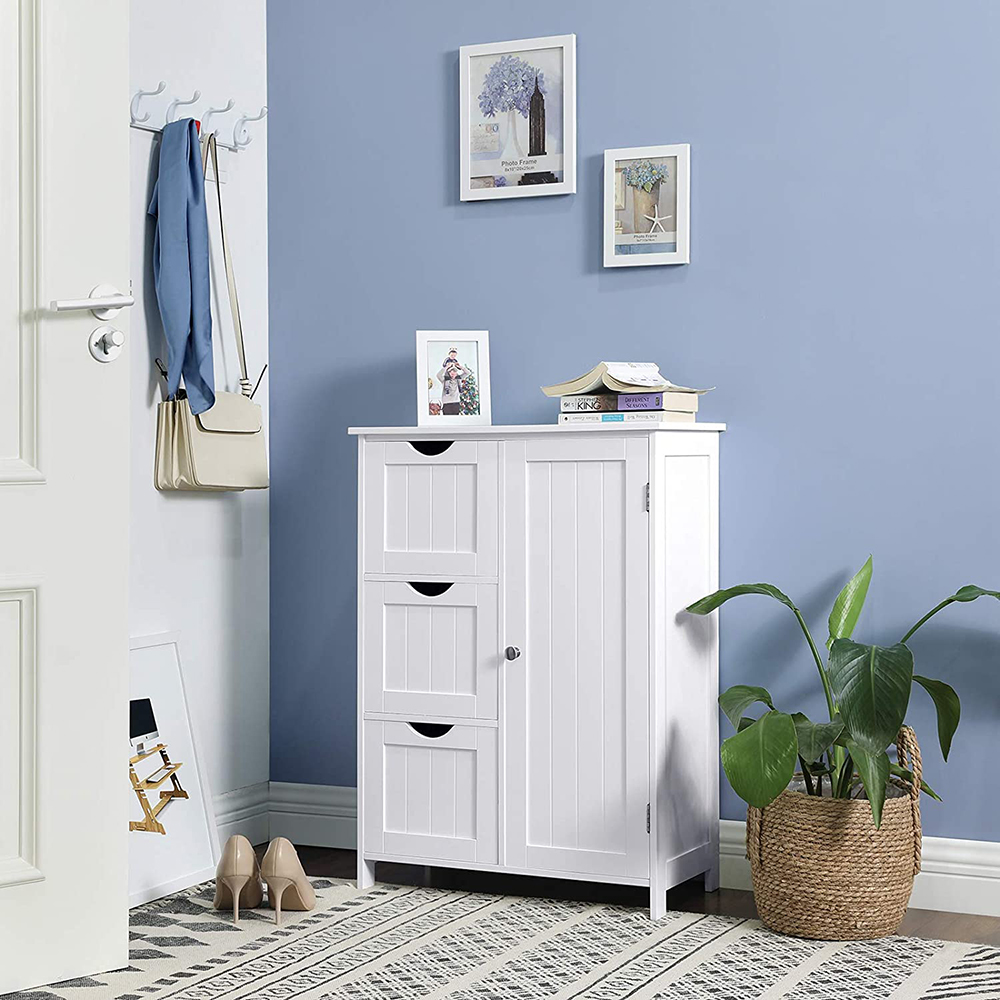 Bathroom Floor Storage Cabinet with 3 Drawers and 1 Adjustable Shelf - White