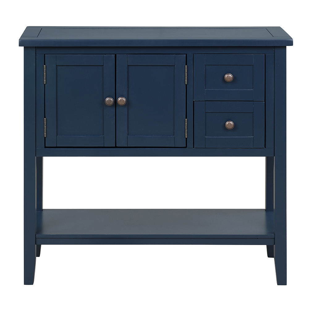 U-STYLE 36" Modern Style Wooden Console Table with 2 Storage Drawers, 1 Cabinet and Bottom Shelf, for Entrance, Hallway, Dining Room, Kitchen - Navy