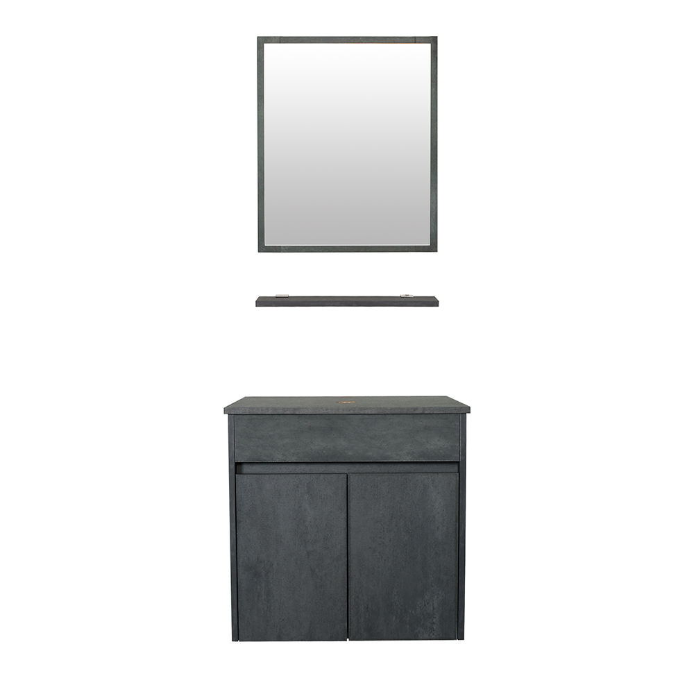 Wooden Bathroom Vanity with 2 Doors, Wall-mounted Mirror and Shelf - Gray