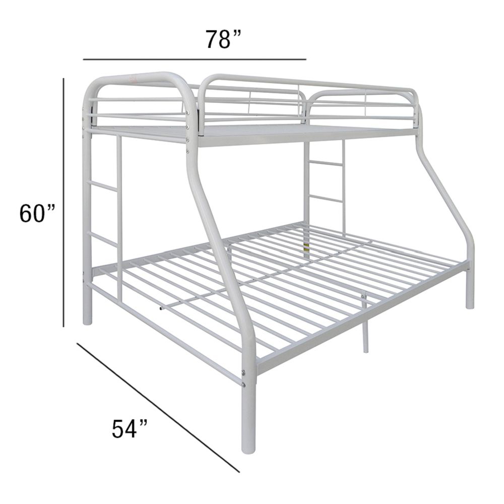 ACME Tritan Twin-Over-Full Size Bunk Bed Frame with Ladder, and Metal Slats Support, No Spring Box Required (Frame Only) - White