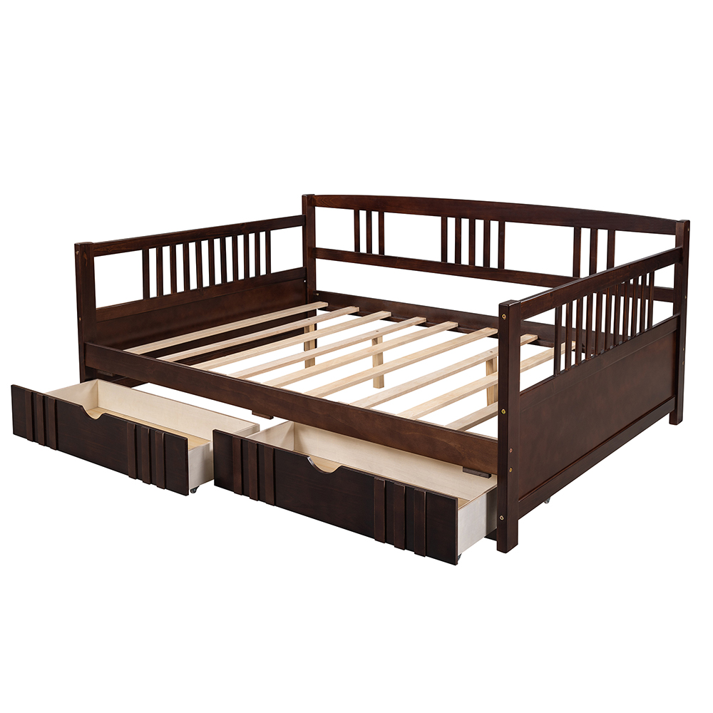 Full Size Daybed with 2 Storage Drawers, and Wooden Slats Support, Space-saving Design, No Box Spring Needed - Espresso