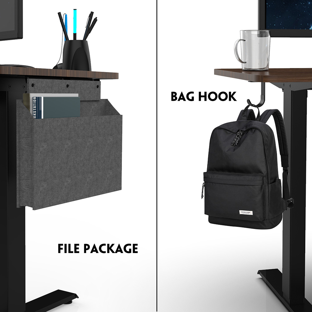 Home Office 48" Electric Lift Computer Desk with Wooden Tabletop, Metal Frame, Headset Hook and Storage Bag, for Game Room, Office, Study Room - Black