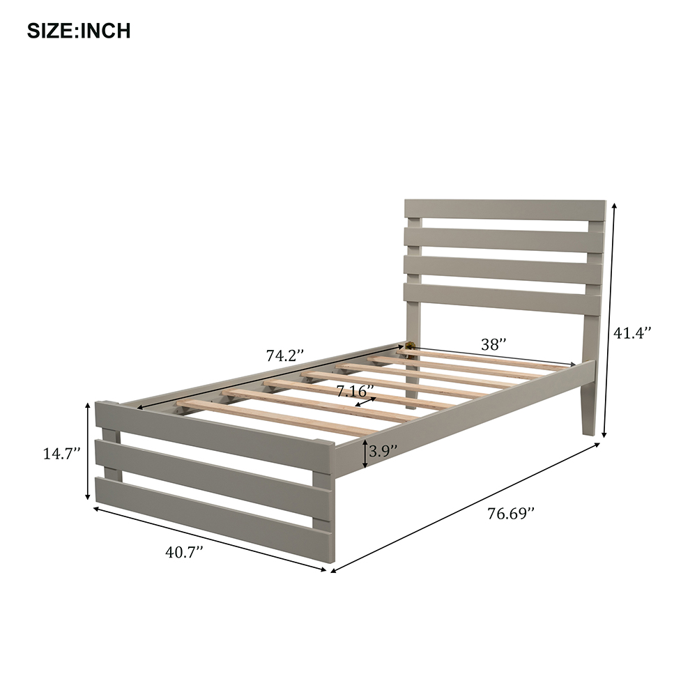 New Twin-Size Platform Bed Frame with Headboard and Wooden Slats ...